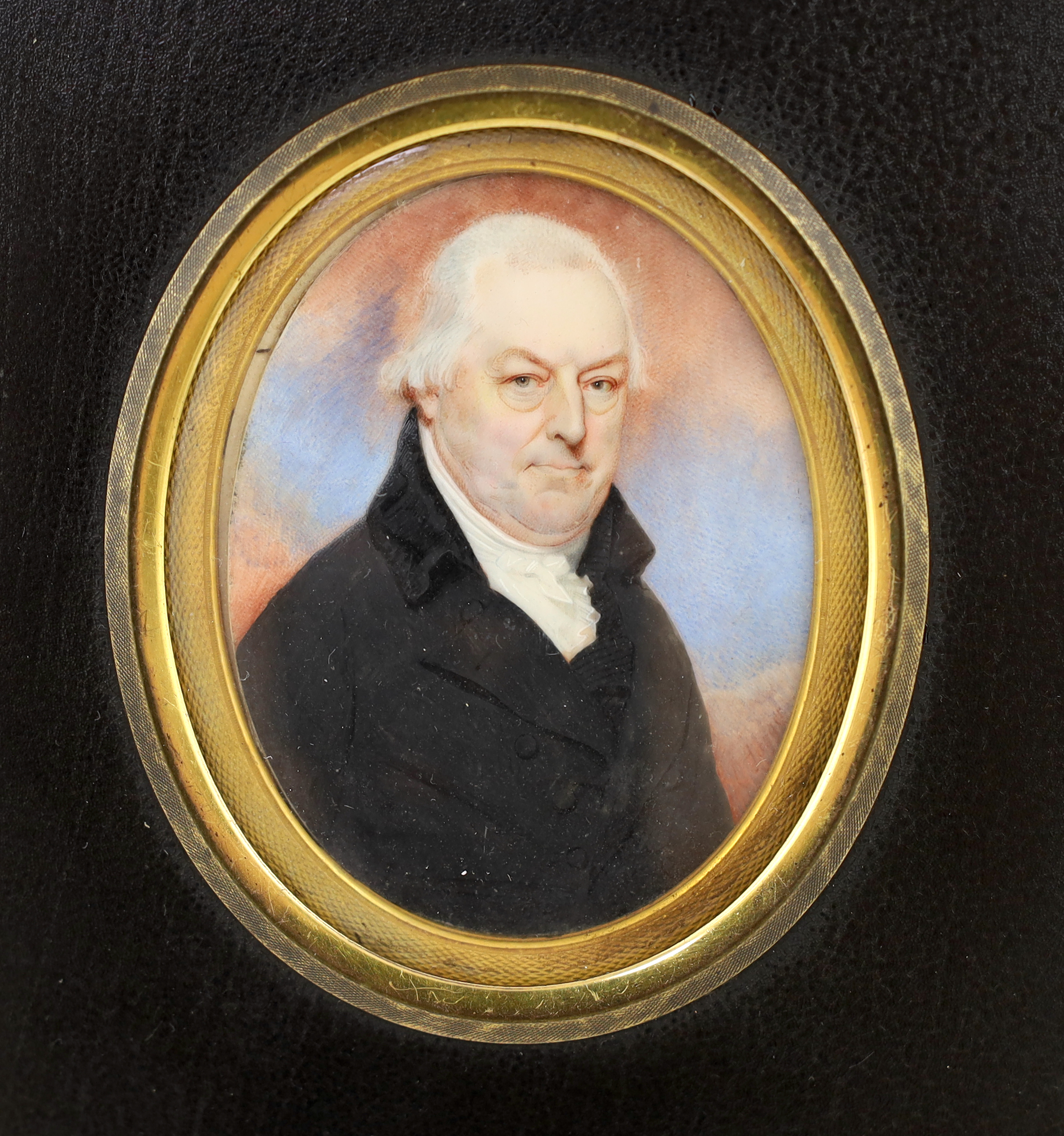 Charles Jagger (English, 1770-1827), Portrait miniature of a gentleman with tinted clouds beyond, watercolour on ivory, 6.5 x 5cm. CITES Submission reference JM8C88RW